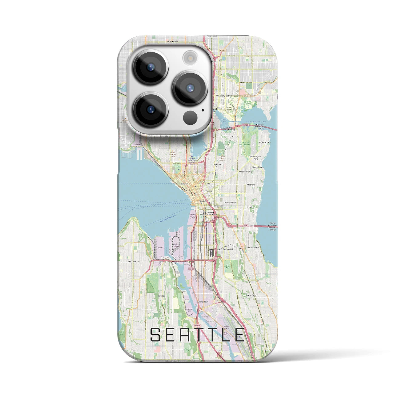 【シアトル】地図柄iPhoneケース（バックカバータイプ・ナチュラル）iPhone 14 Pro 用