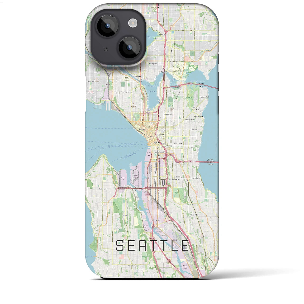 【シアトル】地図柄iPhoneケース（バックカバータイプ・ナチュラル）iPhone 14 Plus 用