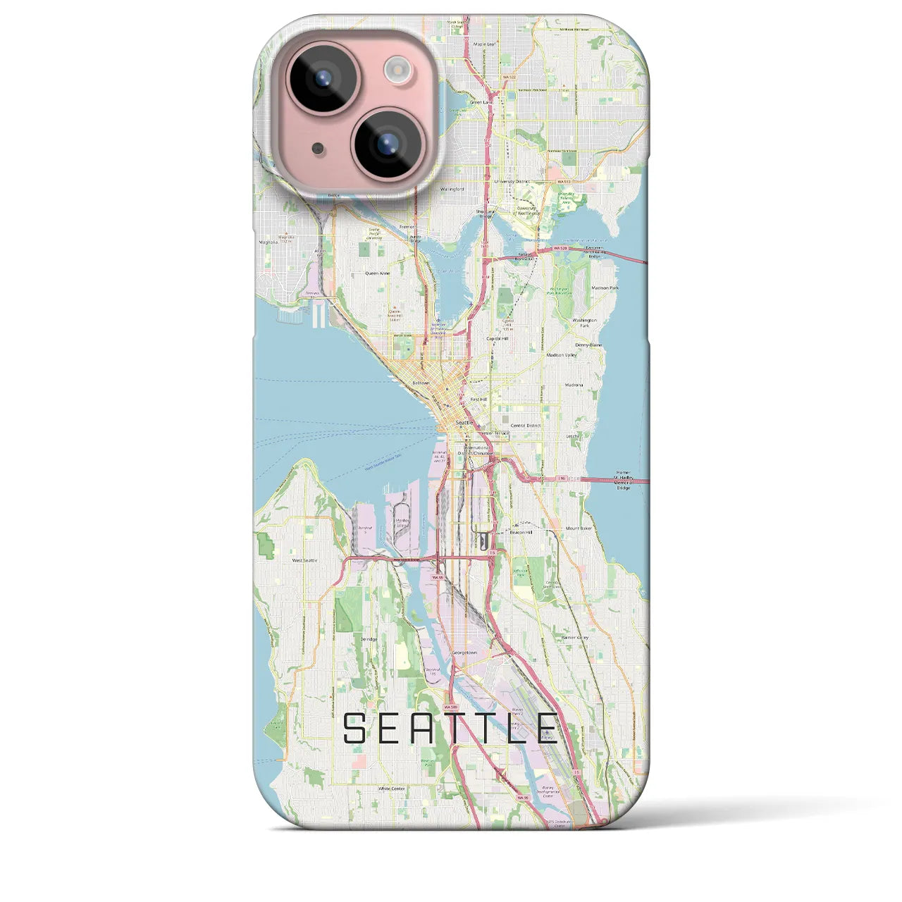 【シアトル】地図柄iPhoneケース（バックカバータイプ・ナチュラル）iPhone 15 Plus 用