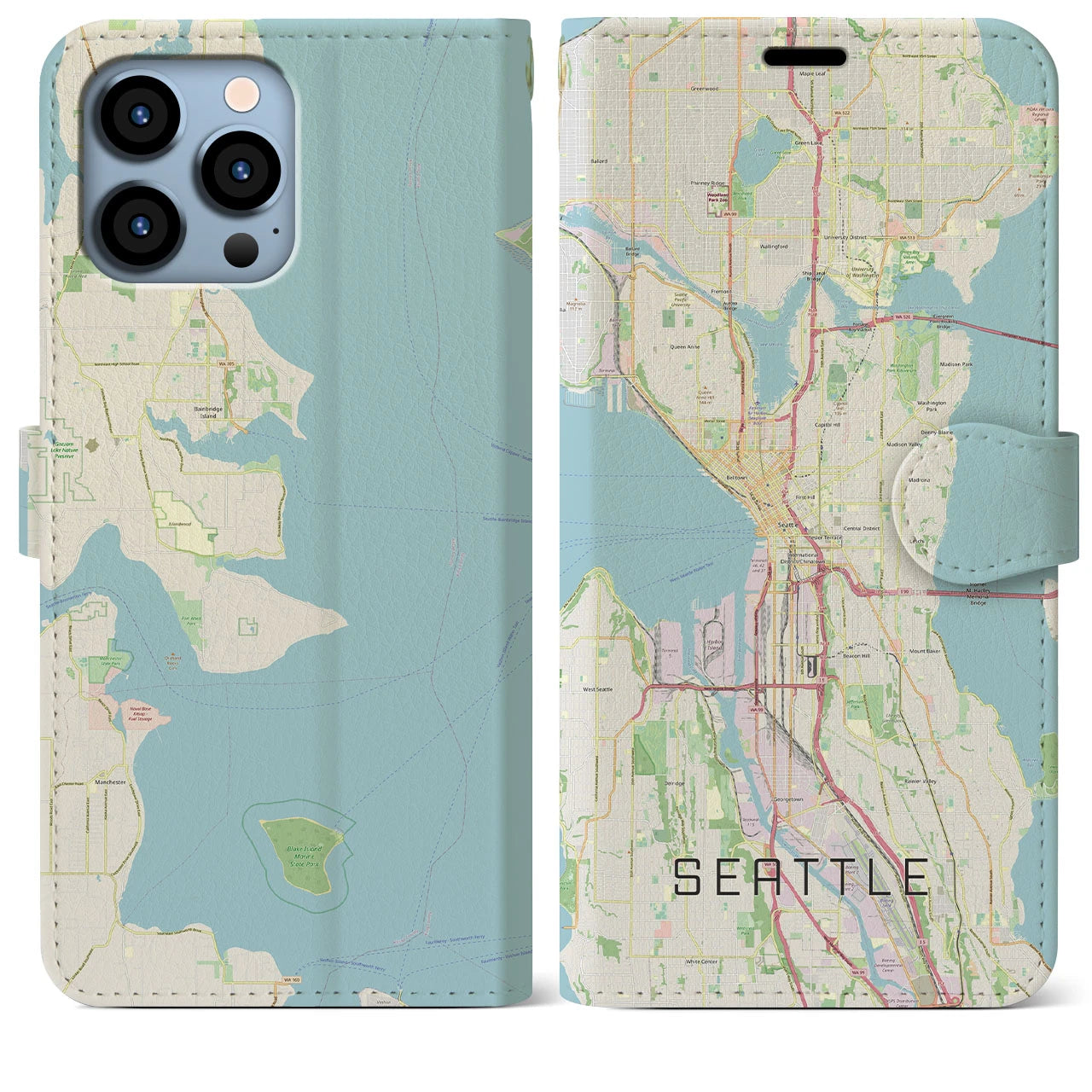 【シアトル】地図柄iPhoneケース（手帳両面タイプ・ナチュラル）iPhone 13 Pro Max 用