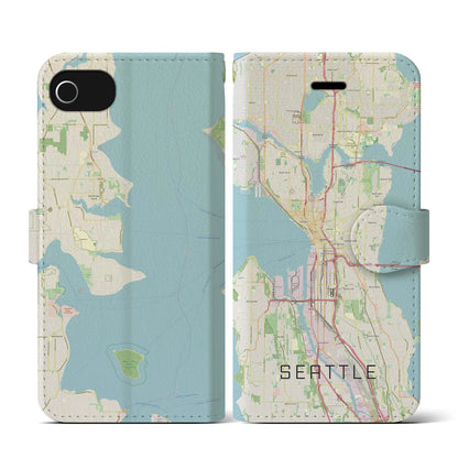 【シアトル（アメリカ）】地図柄iPhoneケース（手帳タイプ）ナチュラル・iPhone SE（第3 / 第2世代） / 8 / 7 / 6s / 6 用