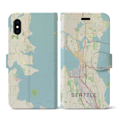 【シアトル（アメリカ）】地図柄iPhoneケース（手帳タイプ）ナチュラル・iPhone XS / X 用