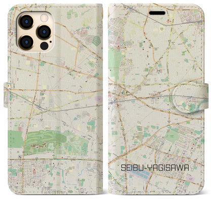 【西武柳沢（東京都）】地図柄iPhoneケース（手帳タイプ）ナチュラル・iPhone 12 Pro Max 用