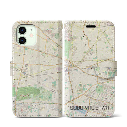 【西武柳沢（東京都）】地図柄iPhoneケース（手帳タイプ）ナチュラル・iPhone 12 mini 用