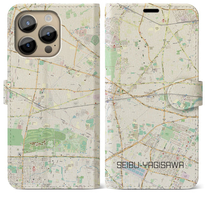 【西武柳沢（東京都）】地図柄iPhoneケース（手帳タイプ）ナチュラル・iPhone 14 Pro Max 用