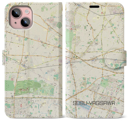 【西武柳沢（東京都）】地図柄iPhoneケース（手帳タイプ）ナチュラル・iPhone 15 Plus 用