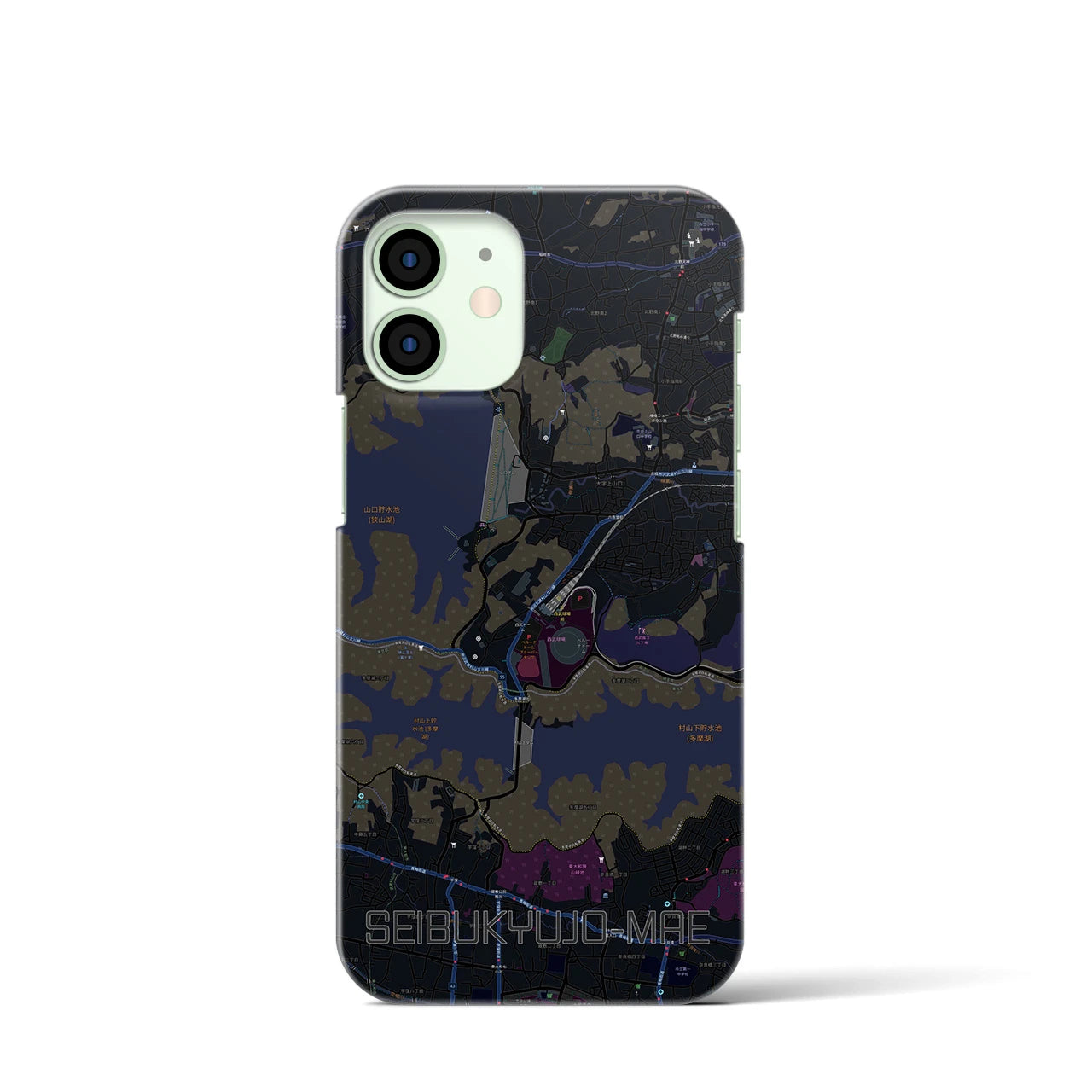 【西武球場前】地図柄iPhoneケース（バックカバータイプ・ブラック）iPhone 12 mini 用