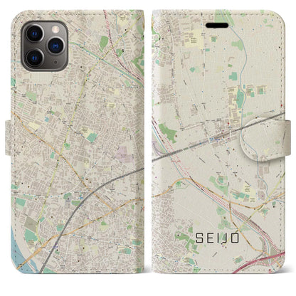 【成城（東京都）】地図柄iPhoneケース（手帳タイプ）ナチュラル・iPhone 11 Pro Max 用