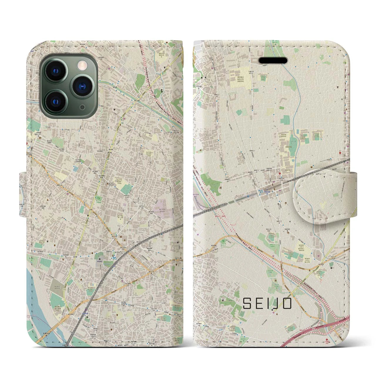 【成城】地図柄iPhoneケース（手帳両面タイプ・ナチュラル）iPhone 11 Pro 用