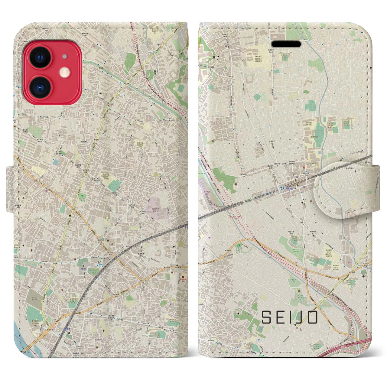 【成城】地図柄iPhoneケース（手帳両面タイプ・ナチュラル）iPhone 11 用