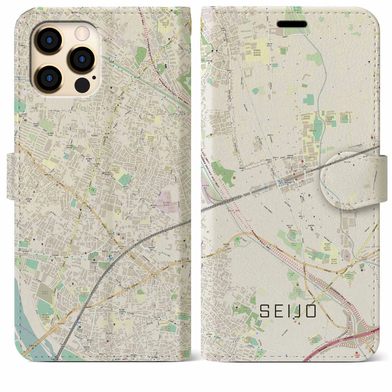 【成城】地図柄iPhoneケース（手帳両面タイプ・ナチュラル）iPhone 12 Pro Max 用