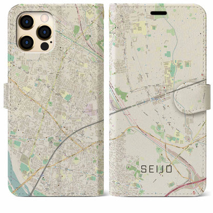 【成城（東京都）】地図柄iPhoneケース（手帳タイプ）ナチュラル・iPhone 12 Pro Max 用