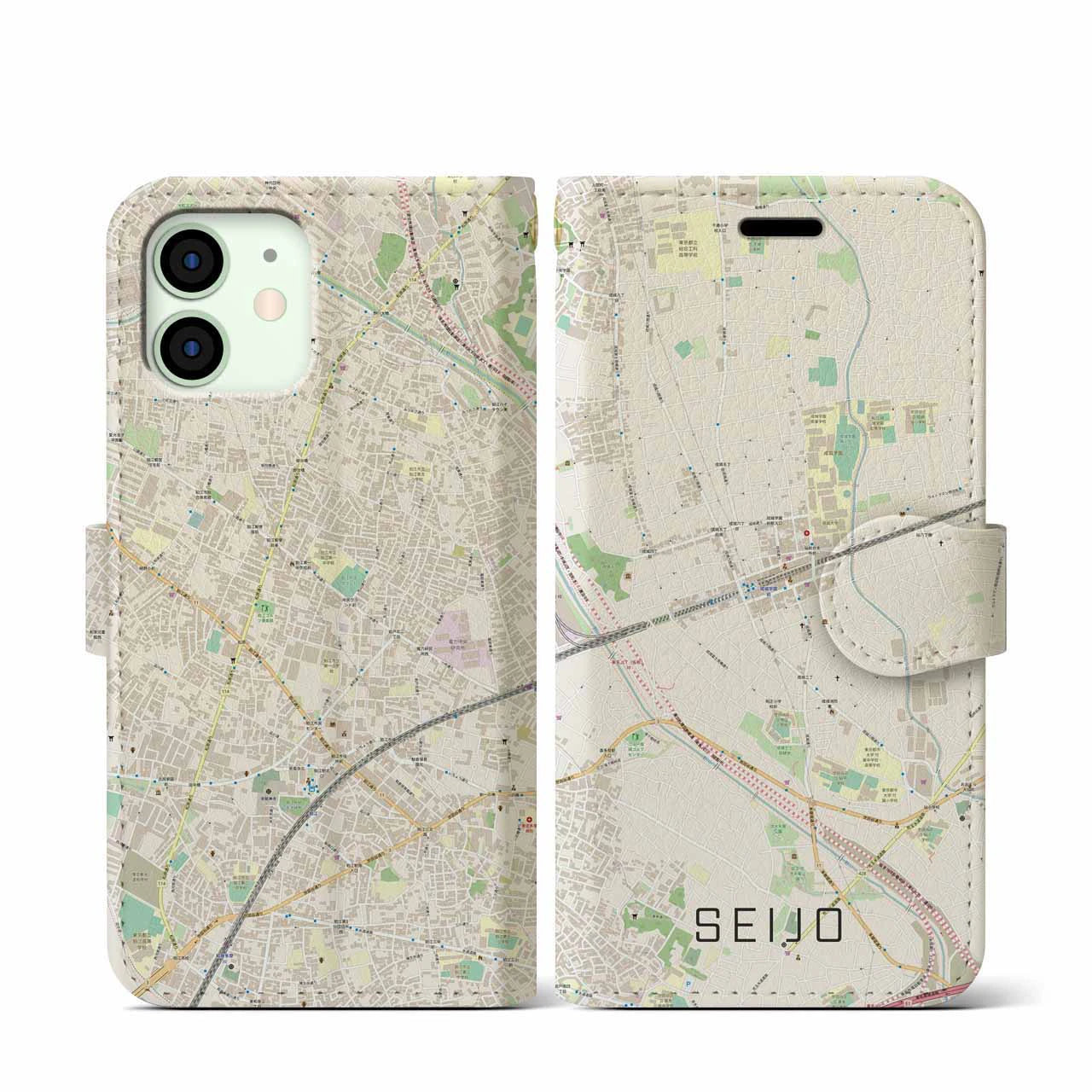 【成城】地図柄iPhoneケース（手帳両面タイプ・ナチュラル）iPhone 12 mini 用