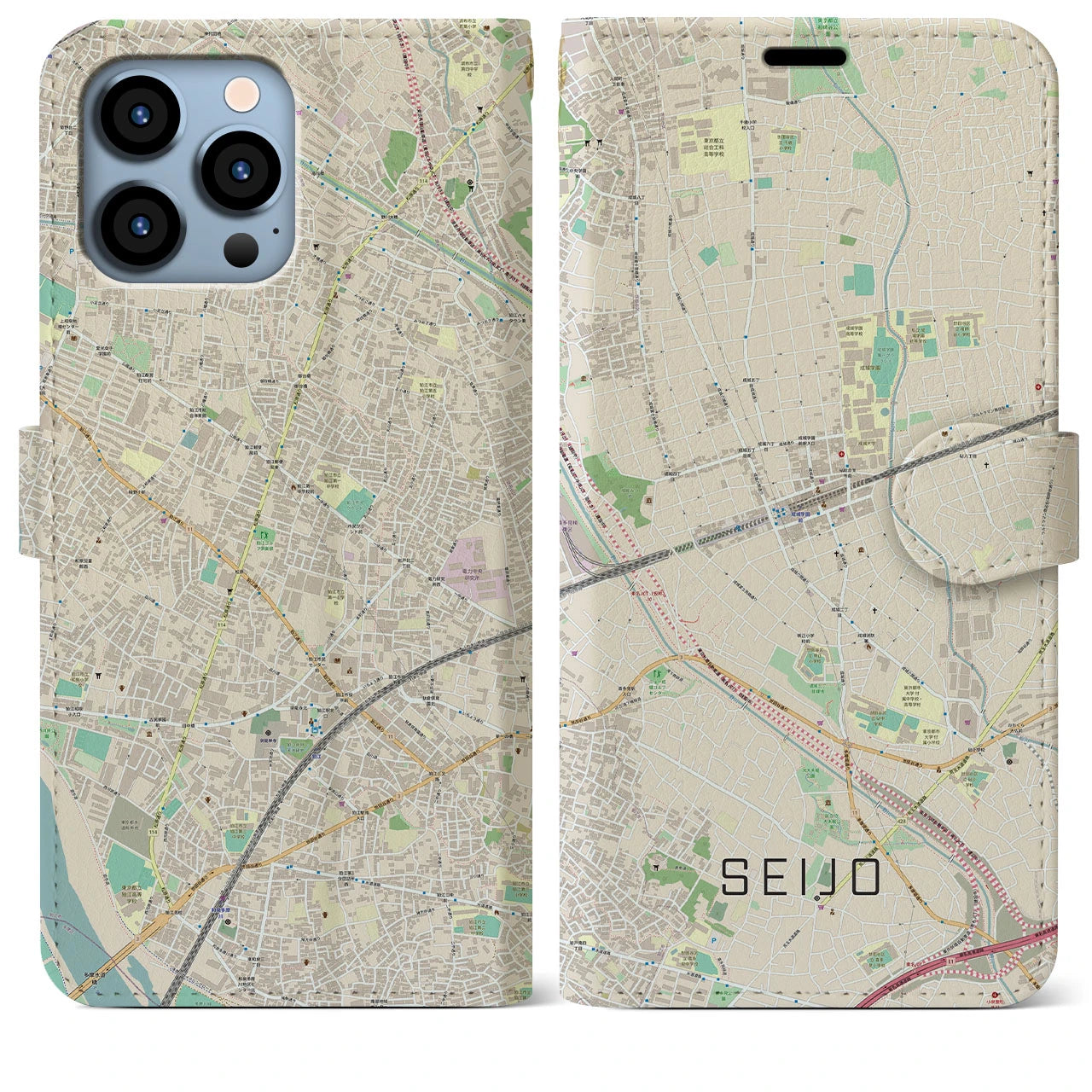 【成城】地図柄iPhoneケース（手帳両面タイプ・ナチュラル）iPhone 13 Pro Max 用