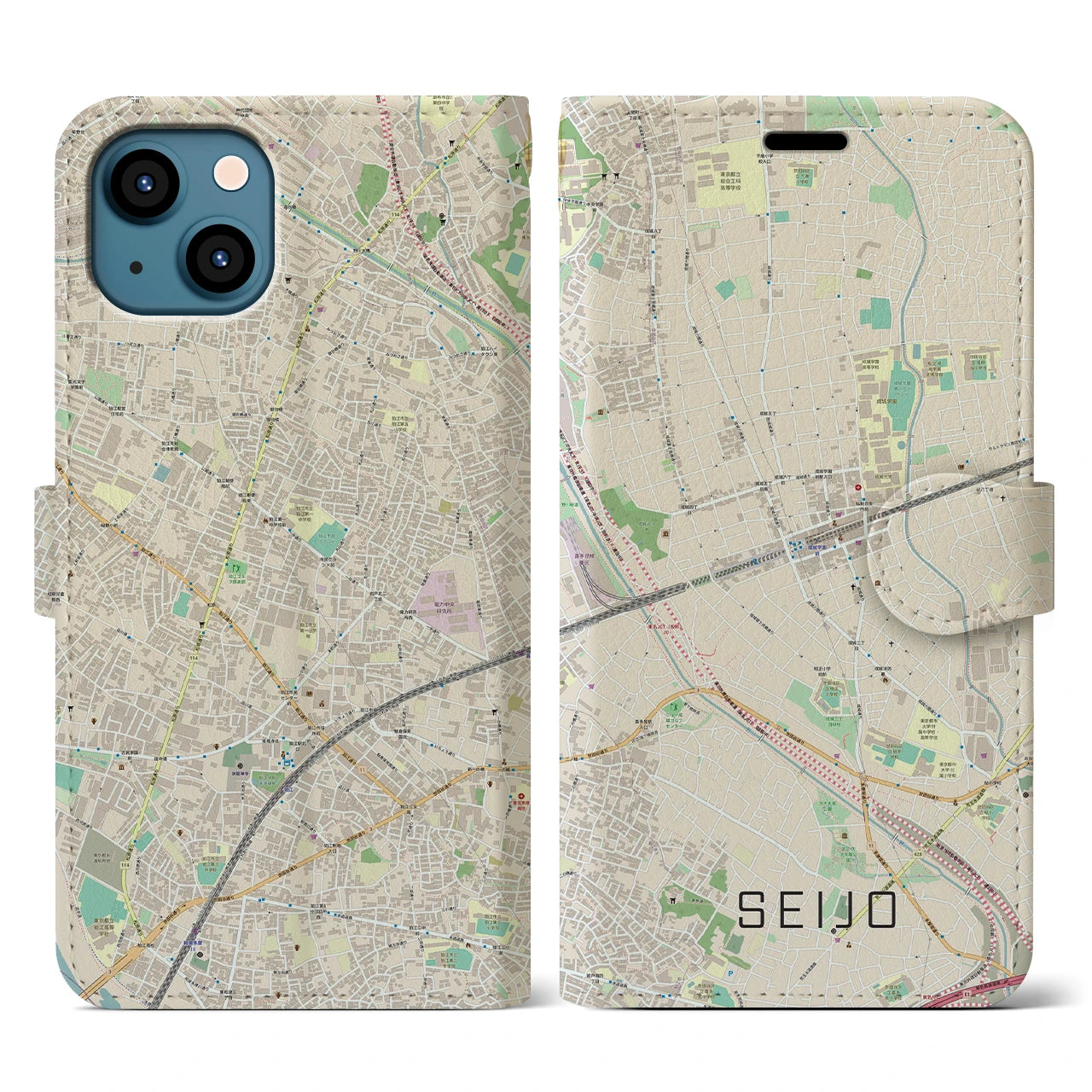 【成城】地図柄iPhoneケース（手帳両面タイプ・ナチュラル）iPhone 13 用