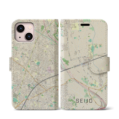 【成城（東京都）】地図柄iPhoneケース（手帳タイプ）ナチュラル・iPhone 13 mini 用