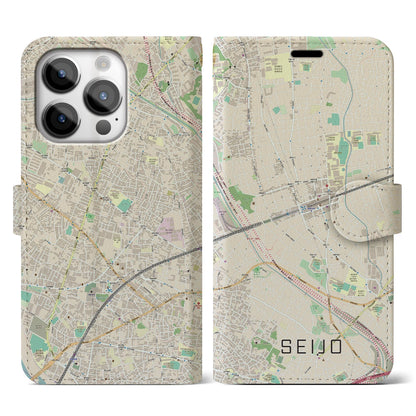 【成城（東京都）】地図柄iPhoneケース（手帳タイプ）ナチュラル・iPhone 14 Pro 用