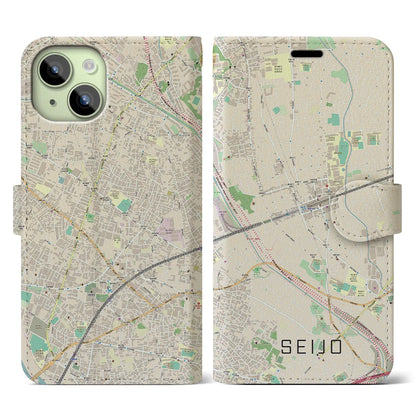【成城（東京都）】地図柄iPhoneケース（手帳タイプ）ナチュラル・iPhone 15 用