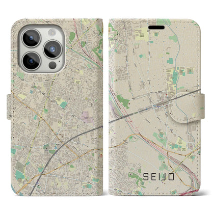 【成城（東京都）】地図柄iPhoneケース（手帳タイプ）ナチュラル・iPhone 15 Pro 用