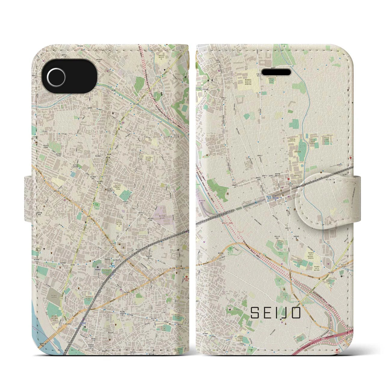 【成城】地図柄iPhoneケース（手帳両面タイプ・ナチュラル）iPhone SE（第3 / 第2世代） / 8 / 7 / 6s / 6 用