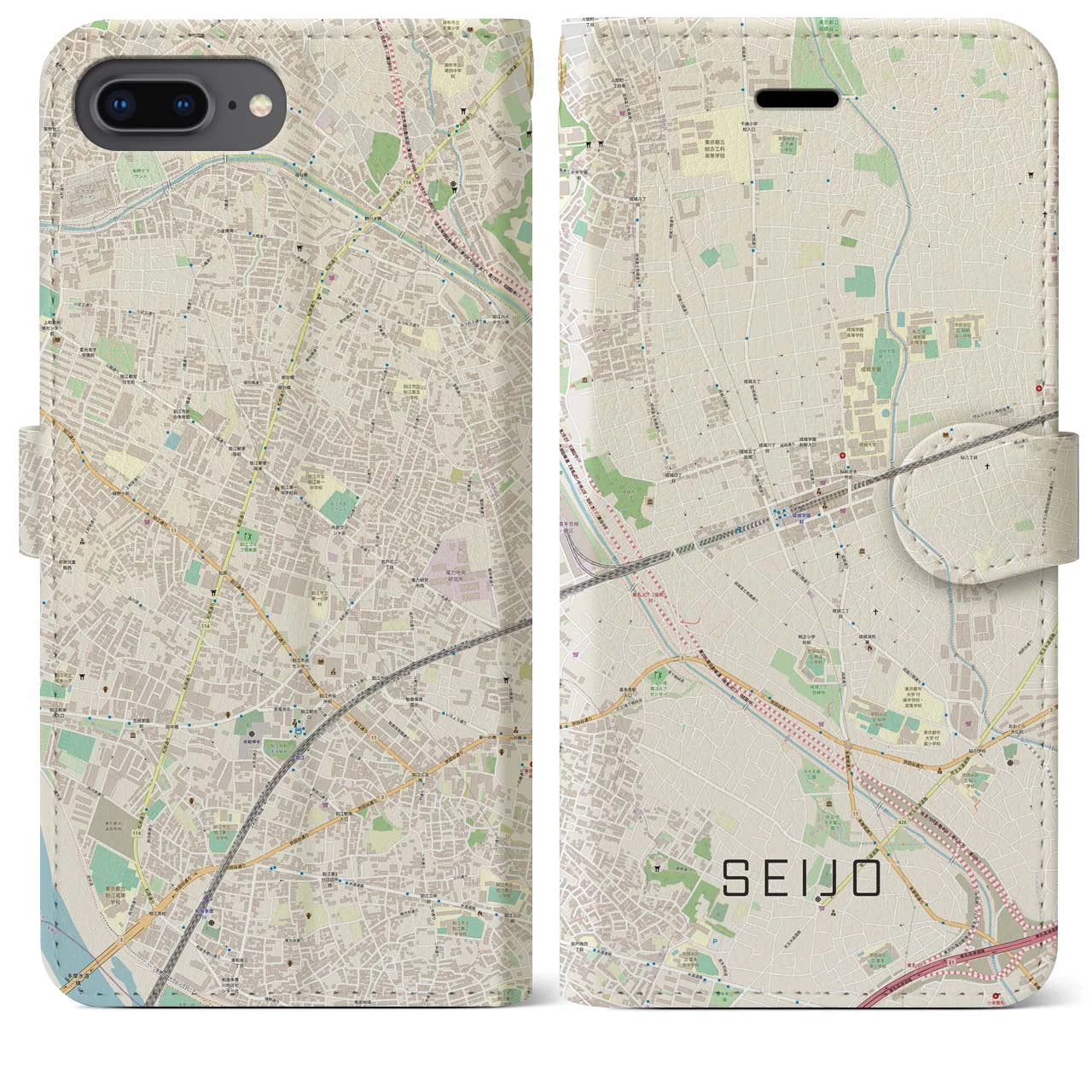 【成城】地図柄iPhoneケース（手帳両面タイプ・ナチュラル）iPhone 8Plus /7Plus / 6sPlus / 6Plus 用