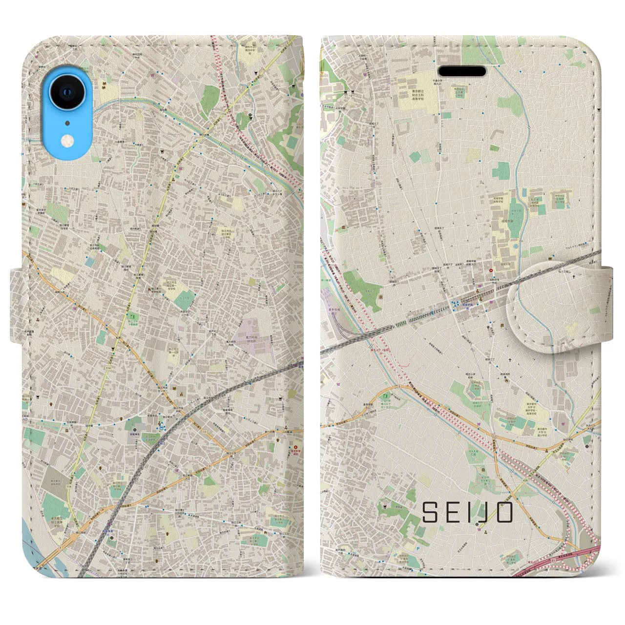 【成城】地図柄iPhoneケース（手帳両面タイプ・ナチュラル）iPhone XR 用