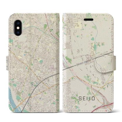 【成城（東京都）】地図柄iPhoneケース（手帳タイプ）ナチュラル・iPhone XS / X 用