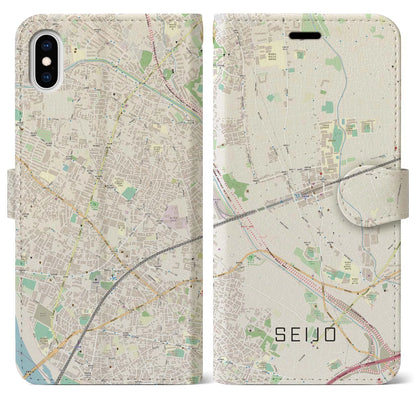 【成城（東京都）】地図柄iPhoneケース（手帳タイプ）ナチュラル・iPhone XS Max 用