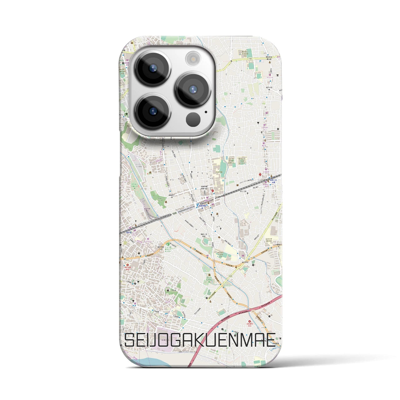 【成城学園前】地図柄iPhoneケース（バックカバータイプ・ナチュラル）iPhone 14 Pro 用