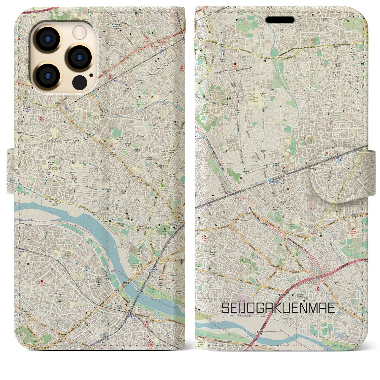 【成城学園前】地図柄iPhoneケース（手帳両面タイプ・ナチュラル）iPhone 12 Pro Max 用