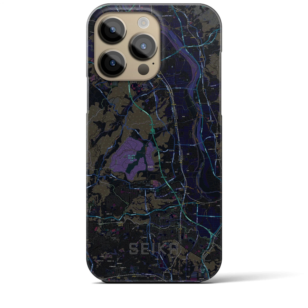 【精華】地図柄iPhoneケース（バックカバータイプ・ブラック）iPhone 14 Pro Max 用