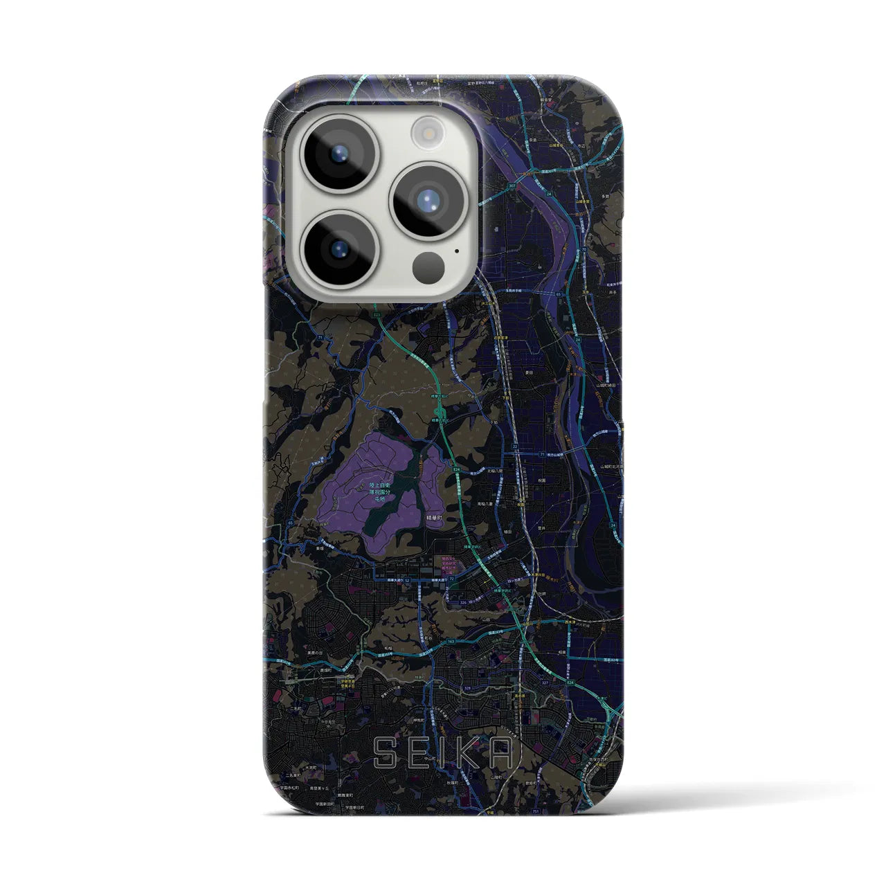 【精華】地図柄iPhoneケース（バックカバータイプ・ブラック）iPhone 15 Pro 用