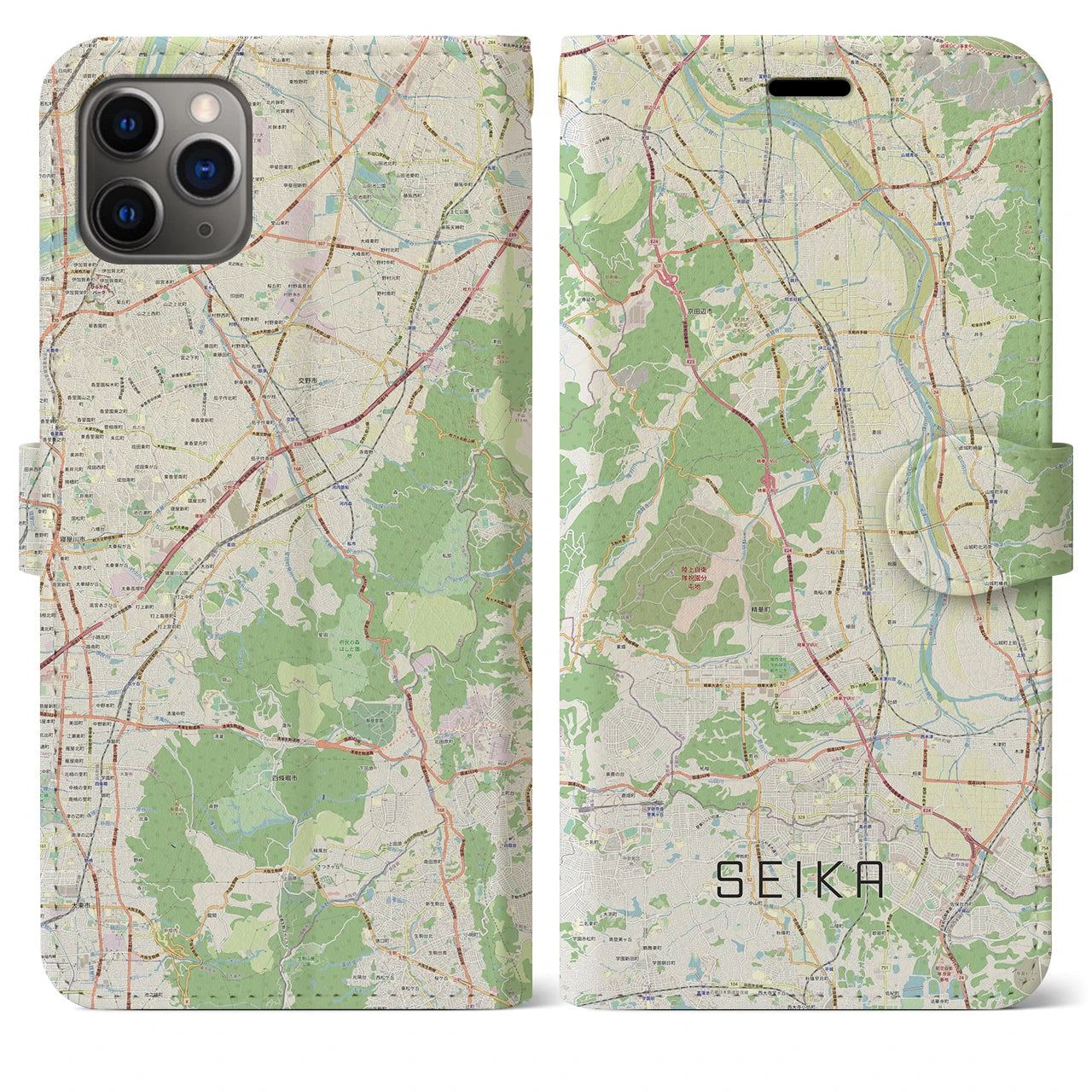【精華】地図柄iPhoneケース（手帳両面タイプ・ナチュラル）iPhone 11 Pro Max 用