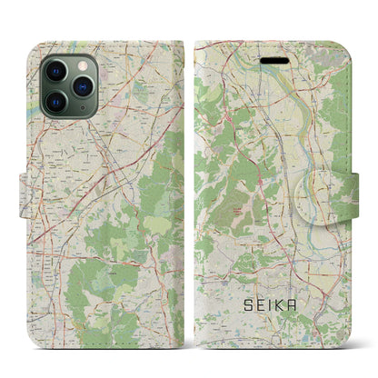 【精華（京都府）】地図柄iPhoneケース（手帳タイプ）ナチュラル・iPhone 11 Pro 用