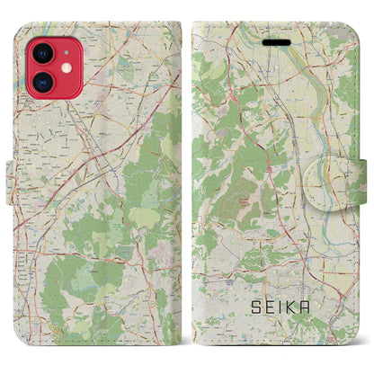 【精華（京都府）】地図柄iPhoneケース（手帳タイプ）ナチュラル・iPhone 11 用