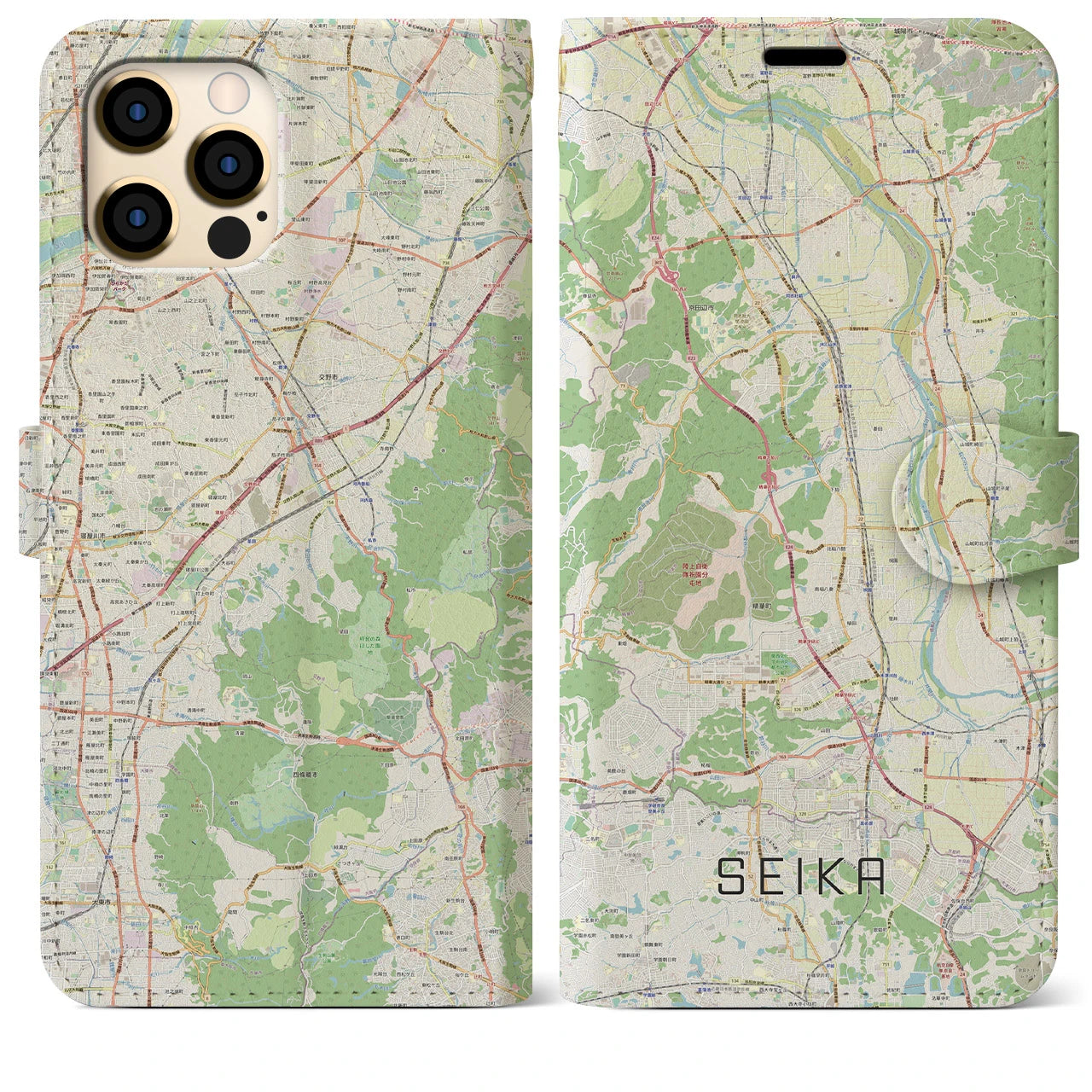 【精華】地図柄iPhoneケース（手帳両面タイプ・ナチュラル）iPhone 12 Pro Max 用