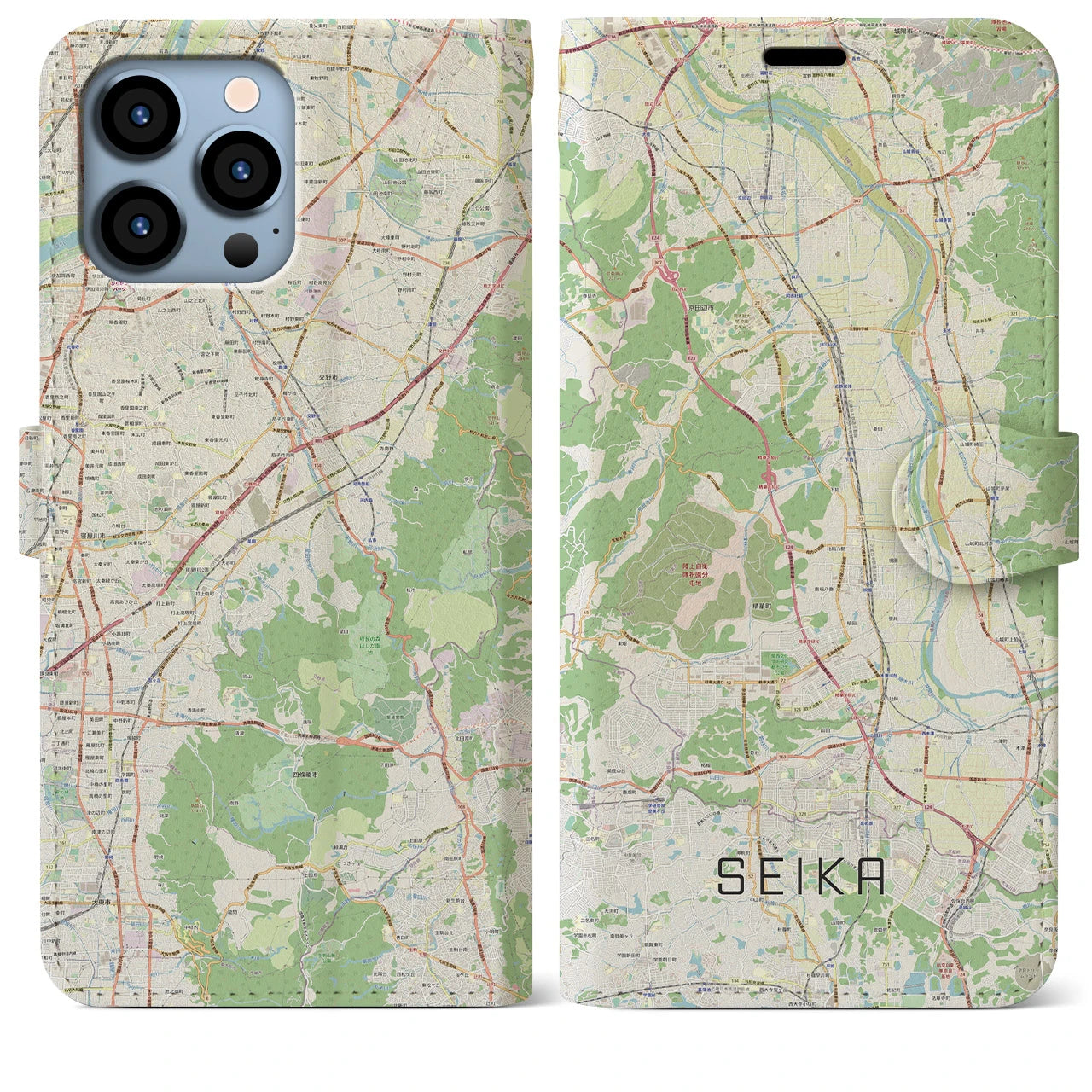 【精華】地図柄iPhoneケース（手帳両面タイプ・ナチュラル）iPhone 13 Pro Max 用
