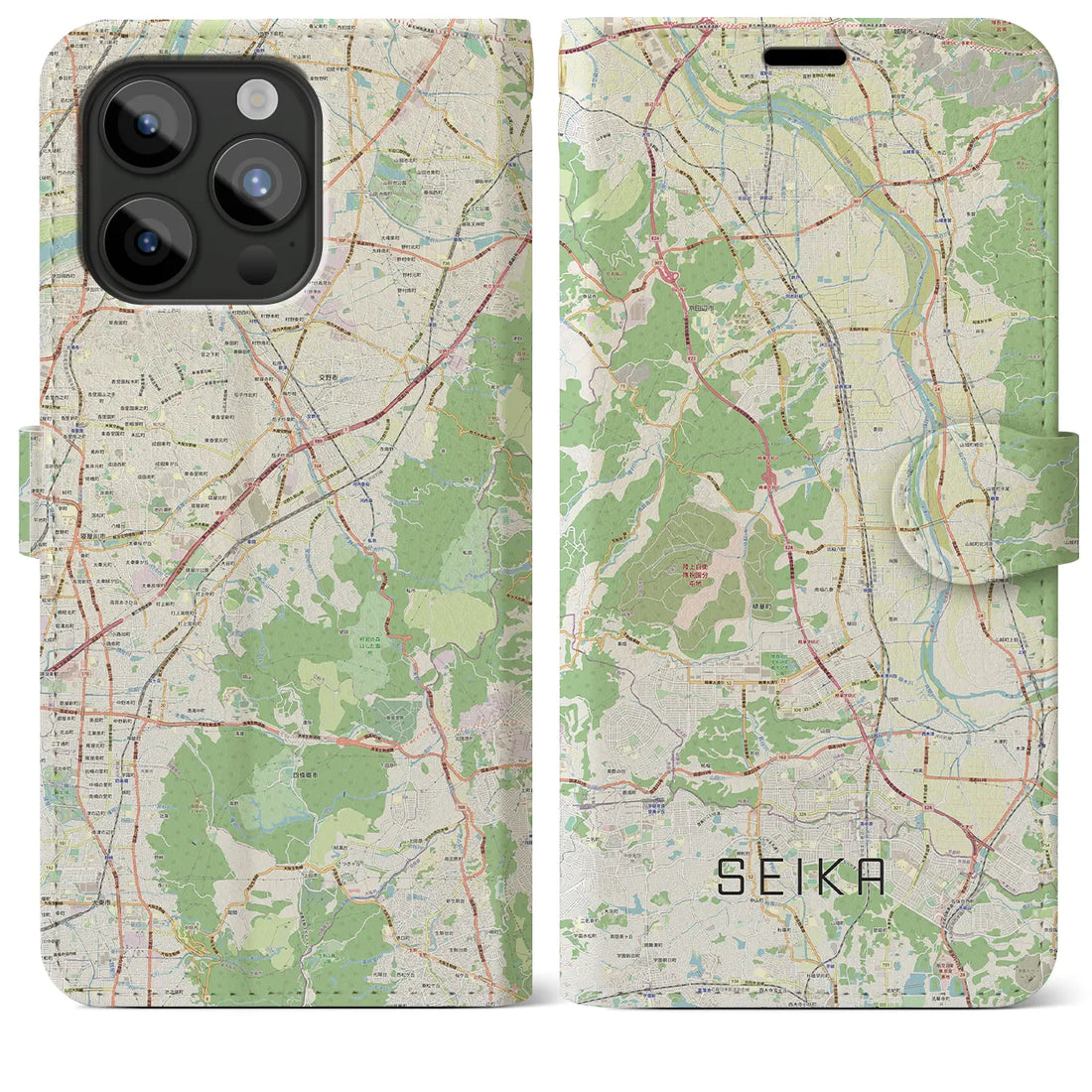 【精華】地図柄iPhoneケース（手帳両面タイプ・ナチュラル）iPhone 15 Pro Max 用