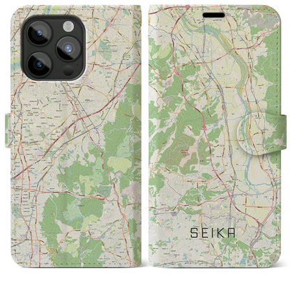 【精華（京都府）】地図柄iPhoneケース（手帳タイプ）ナチュラル・iPhone 15 Pro Max 用