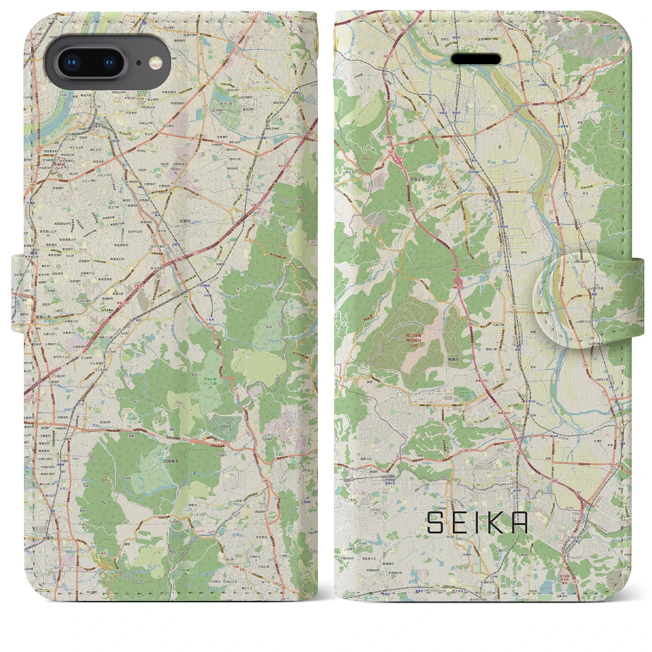 【精華】地図柄iPhoneケース（手帳両面タイプ・ナチュラル）iPhone 8Plus /7Plus / 6sPlus / 6Plus 用