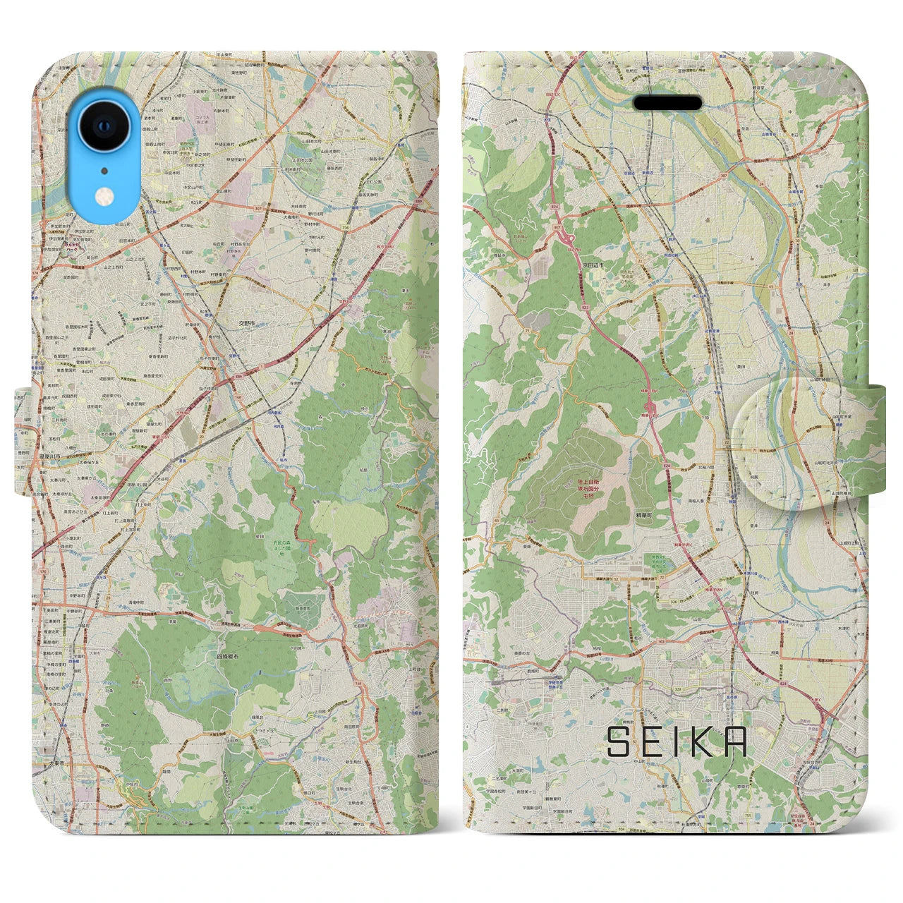 【精華】地図柄iPhoneケース（手帳両面タイプ・ナチュラル）iPhone XR 用