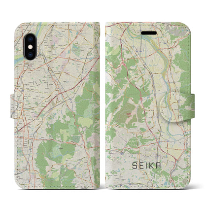 【精華（京都府）】地図柄iPhoneケース（手帳タイプ）ナチュラル・iPhone XS / X 用