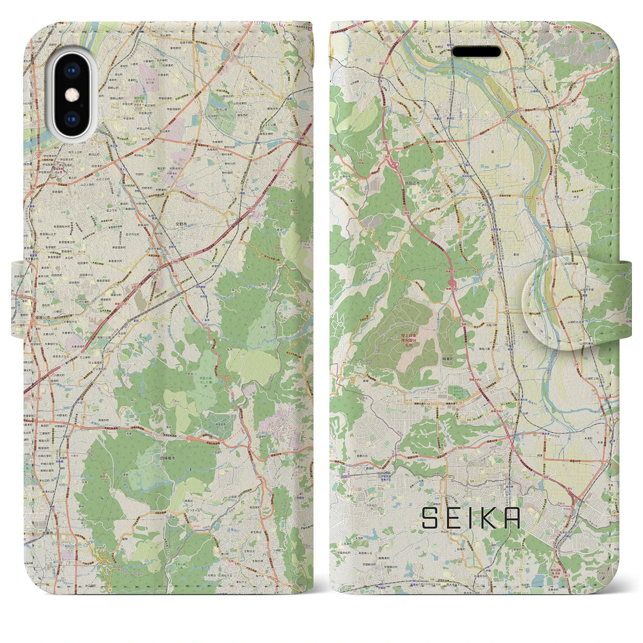【精華】地図柄iPhoneケース（手帳両面タイプ・ナチュラル）iPhone XS Max 用