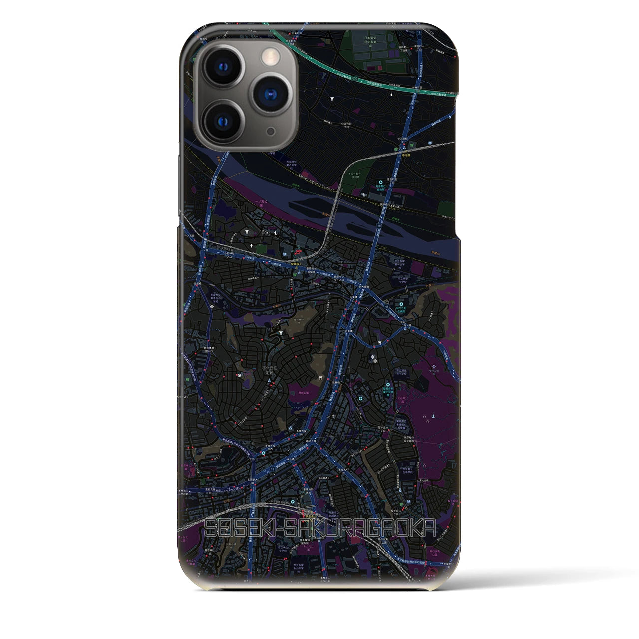 【聖蹟桜ヶ丘】地図柄iPhoneケース（バックカバータイプ・ブラック）iPhone 11 Pro Max 用