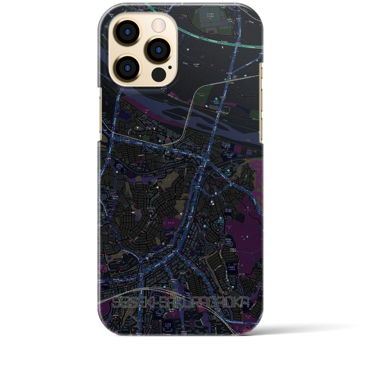【聖蹟桜ヶ丘】地図柄iPhoneケース（バックカバータイプ・ブラック）iPhone 12 Pro Max 用