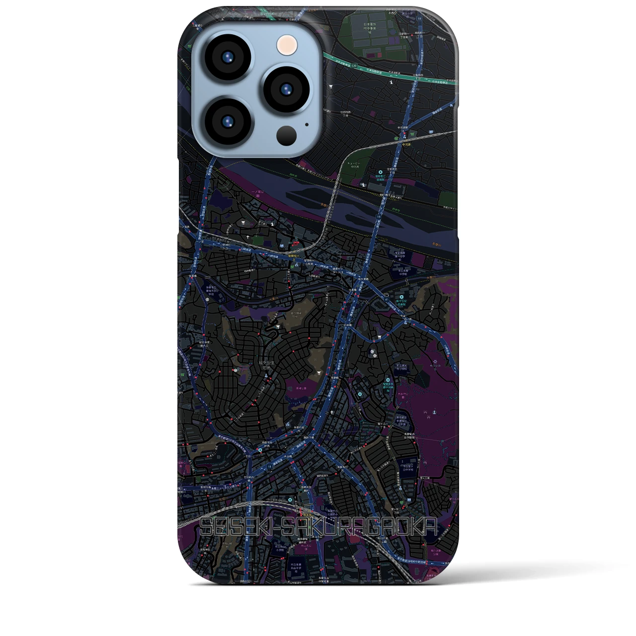 【聖蹟桜ヶ丘】地図柄iPhoneケース（バックカバータイプ・ブラック）iPhone 13 Pro Max 用