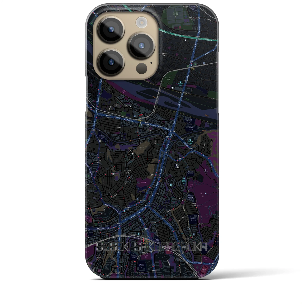 【聖蹟桜ヶ丘】地図柄iPhoneケース（バックカバータイプ・ブラック）iPhone 14 Pro Max 用