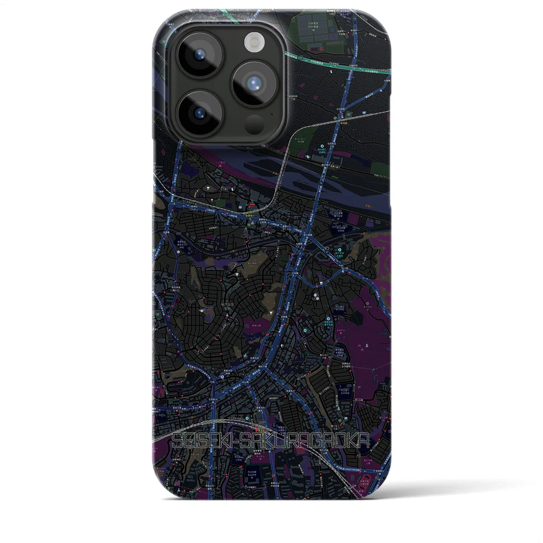 【聖蹟桜ヶ丘】地図柄iPhoneケース（バックカバータイプ・ブラック）iPhone 15 Pro Max 用