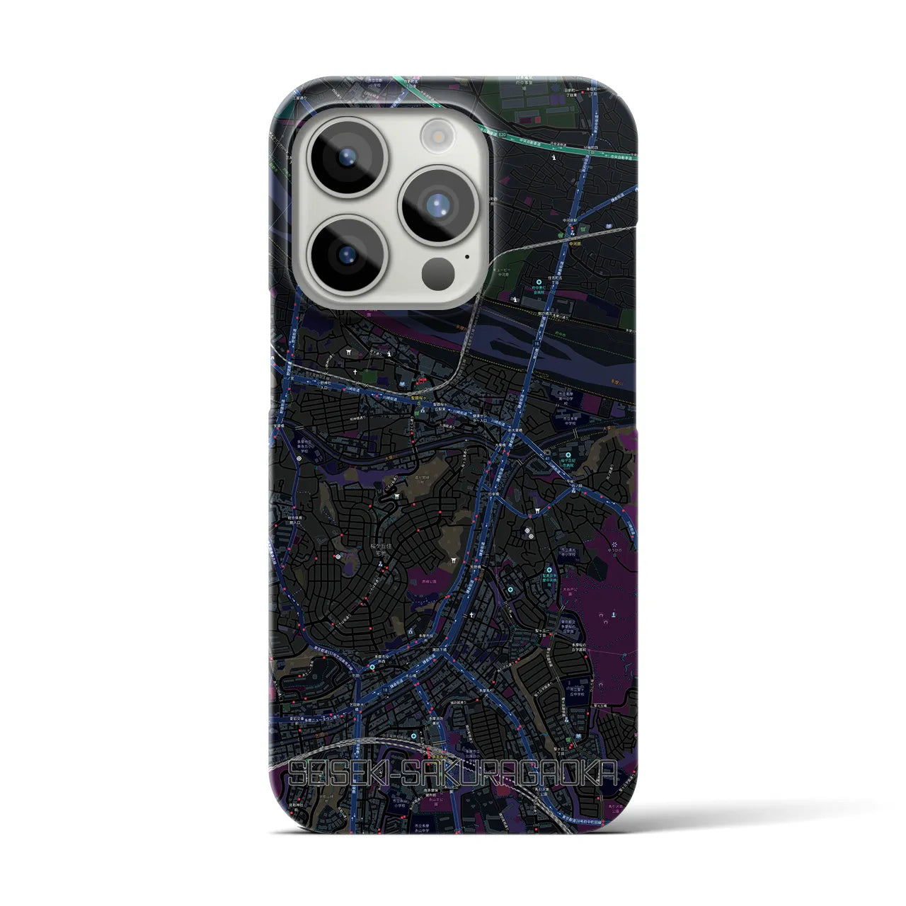 【聖蹟桜ヶ丘】地図柄iPhoneケース（バックカバータイプ・ブラック）iPhone 15 Pro 用