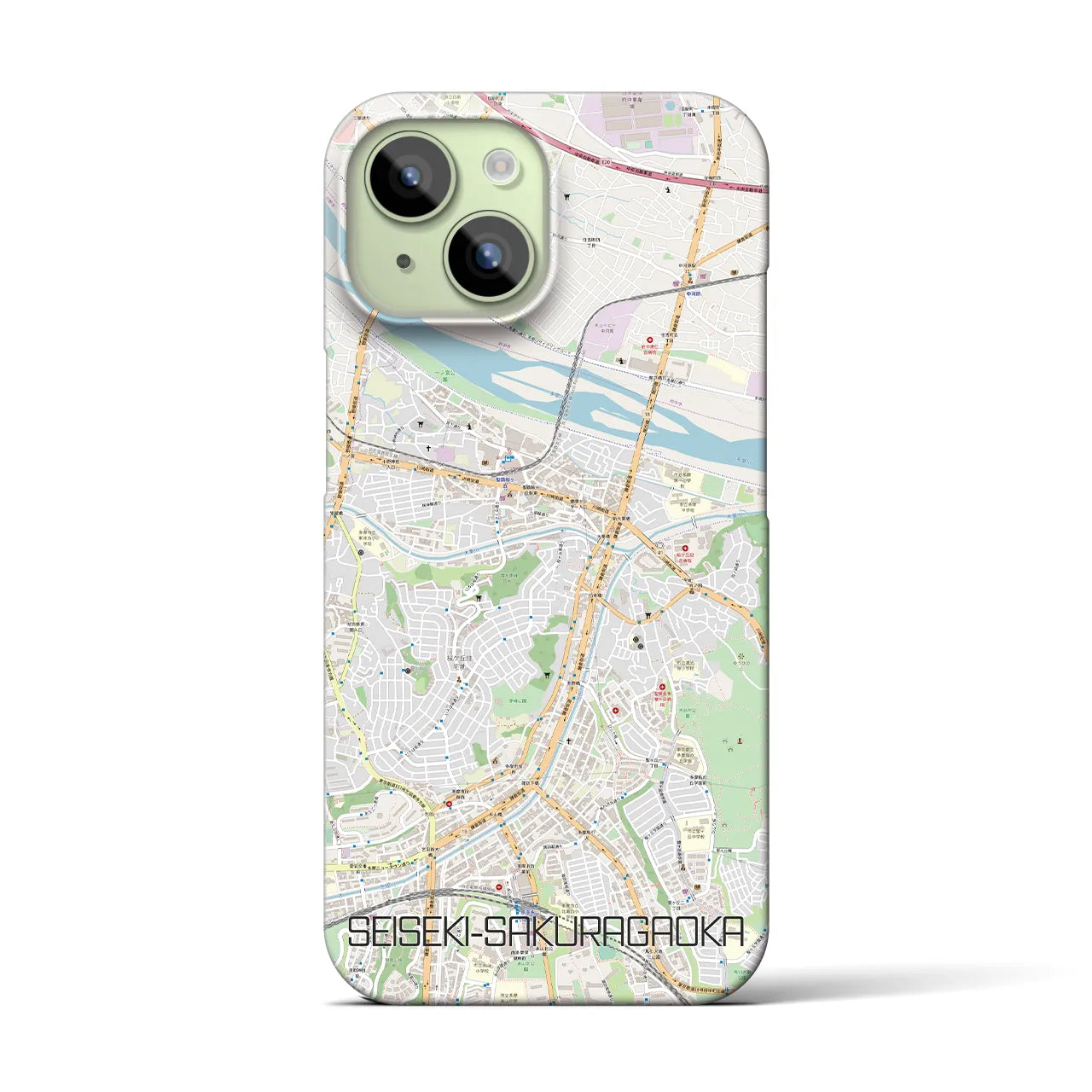 【聖蹟桜ヶ丘】地図柄iPhoneケース（バックカバータイプ・ナチュラル）iPhone 15 用